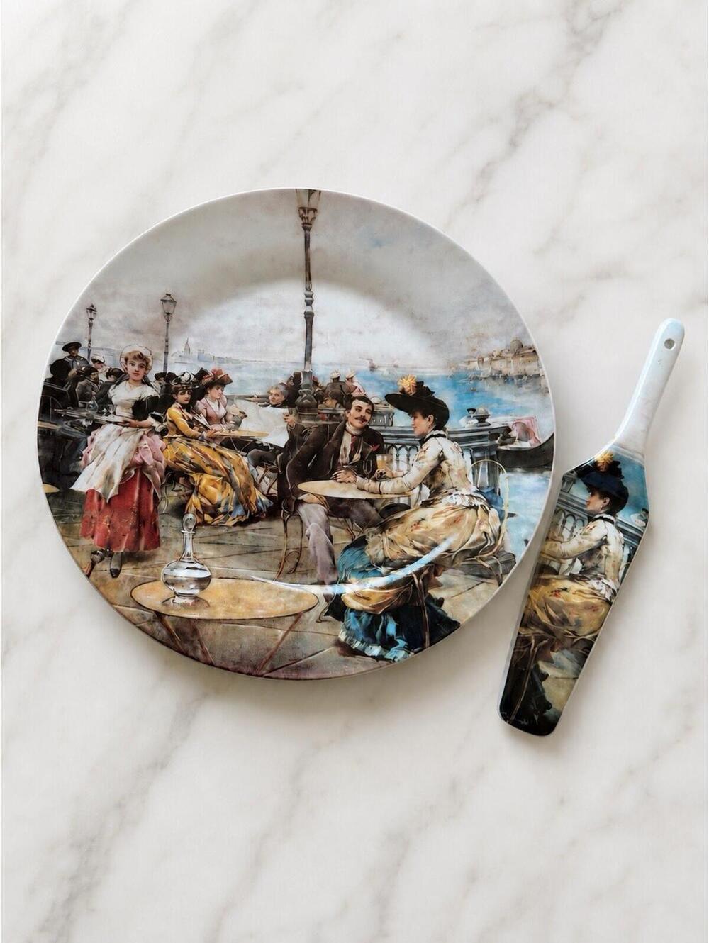 Arte en Casa Manuel Dominguez Cafe en Venecia 11” Cake Plate Server Set